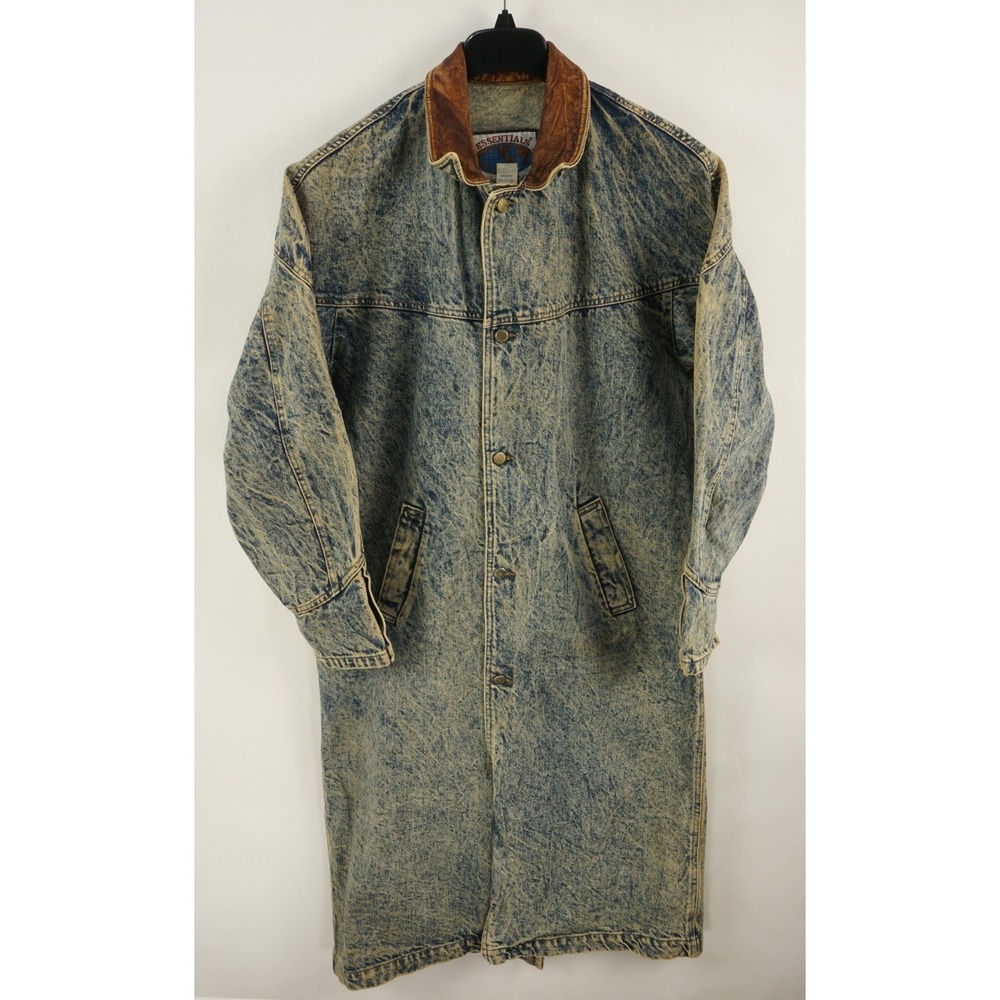 Vintage Essentials International Choice Acid Wash Denim Duster Coat Mens Medium